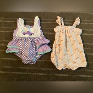 Baby Girl Romper Set - Purple Gingham and Rainbow